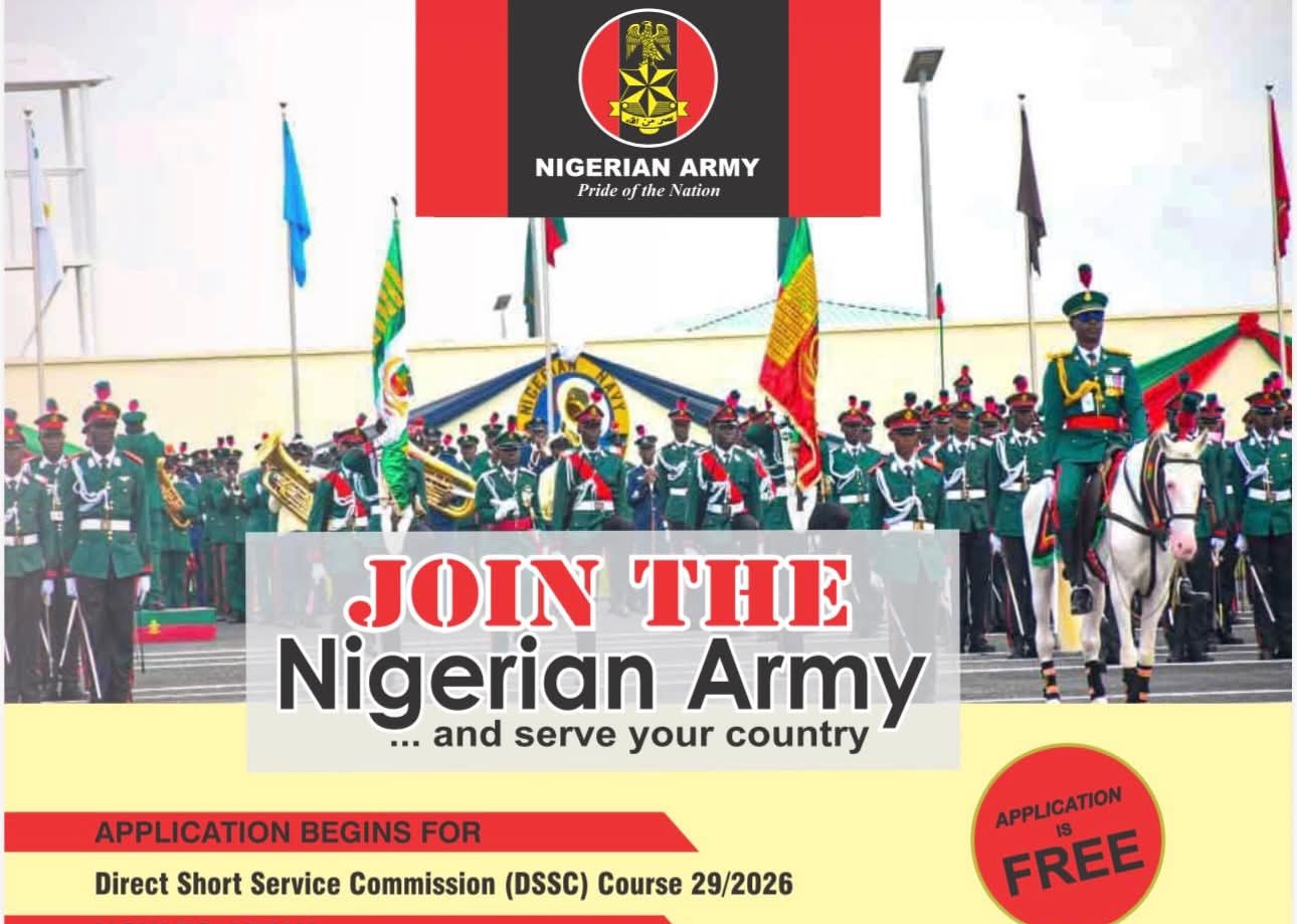 Nigerian Army Begins DSSC 29/2026 Recruitment, Outlines Eligibility Criteria